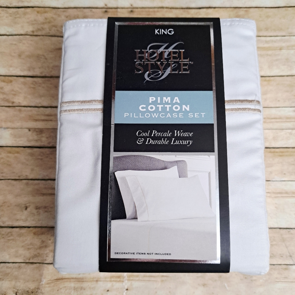 Hotel Style 300 Thread Count Pima Cotton Pillowcase Set-White With Ivory Stripe